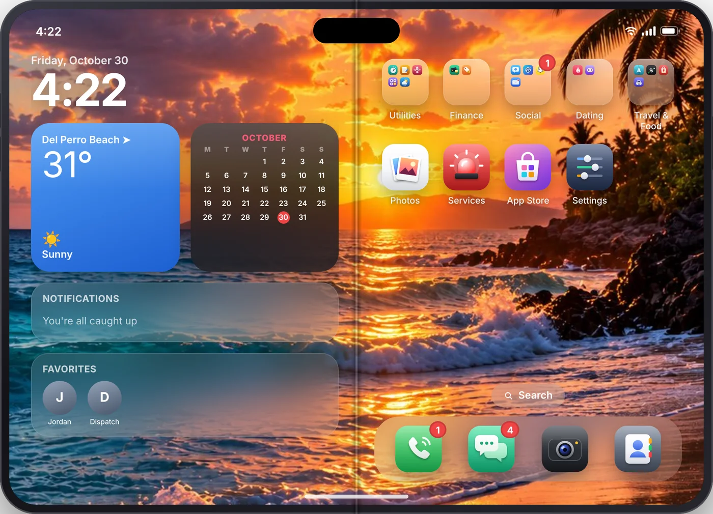 Pulse Fold open with the Today view on the left and apps on the right