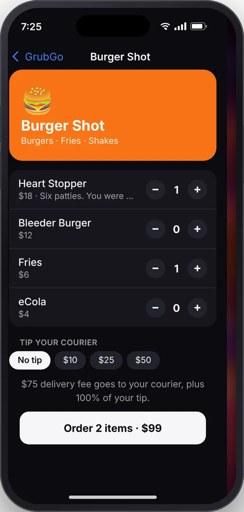 GrubGo app screen